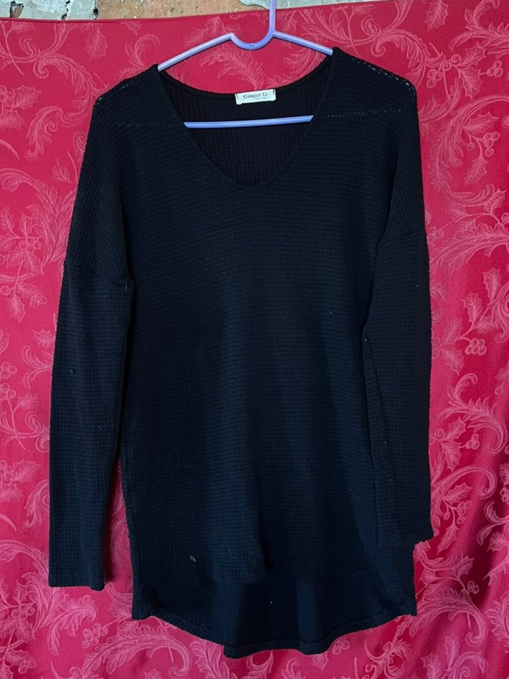 Ginger G Black Mesh Knit Long Sleeve Asymmetric Hem Top Size S